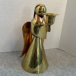 Vintage Copper and Brass Angel Holiday Candleholder 10x4” No